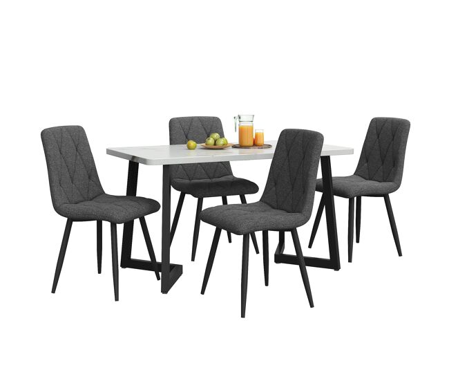 Conjunto de sala de jantar 117x68cm - mesa retangular moderna com 4 cadeiras, tecido de linho cinzento, pernas pretas