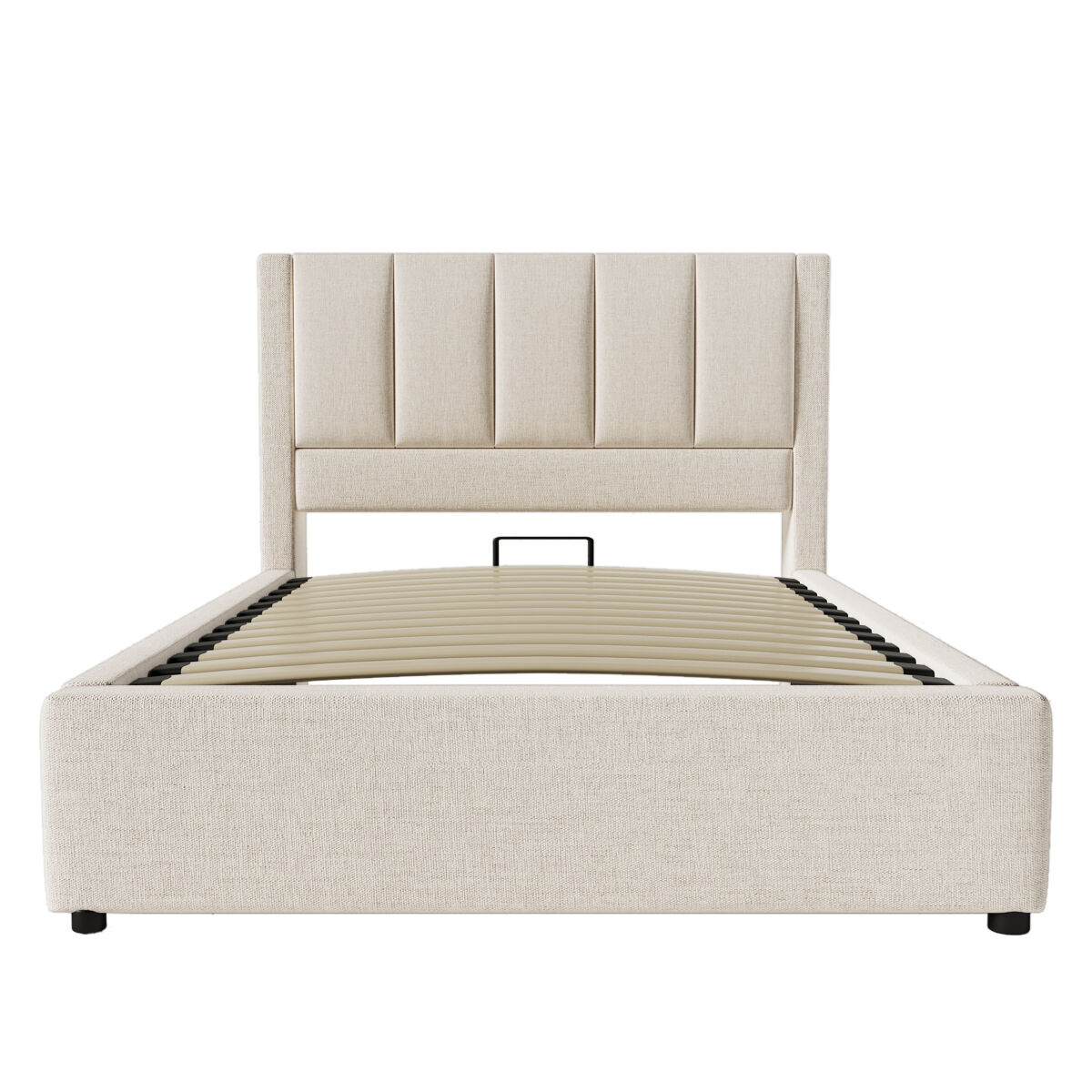 Cama estofada 90x200 cm - cama individual com porta-copos oculto e estação de carregamento - bege