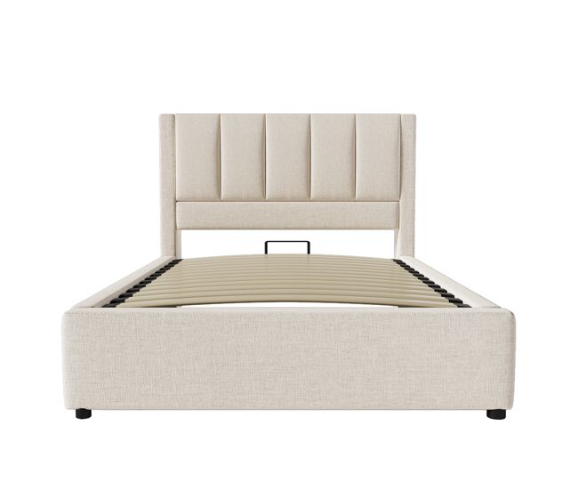 Cama estofada 90x200 cm - cama individual com porta-copos oculto e estação de carregamento - bege