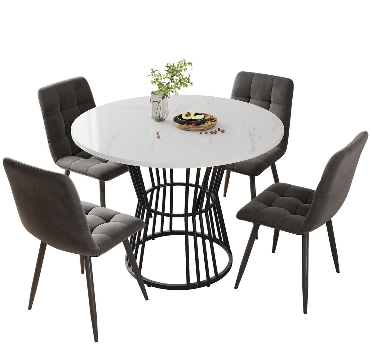 Conjunto de mesas e cadeiras de sala de jantar 100x100 Cinza