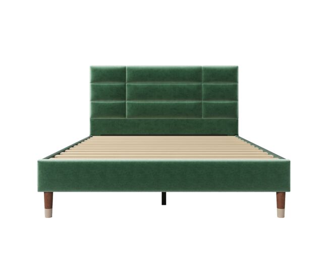 Cama estofada 140x200 cm - com cabeceira, estrutura com estrado, veludo verde escuro
