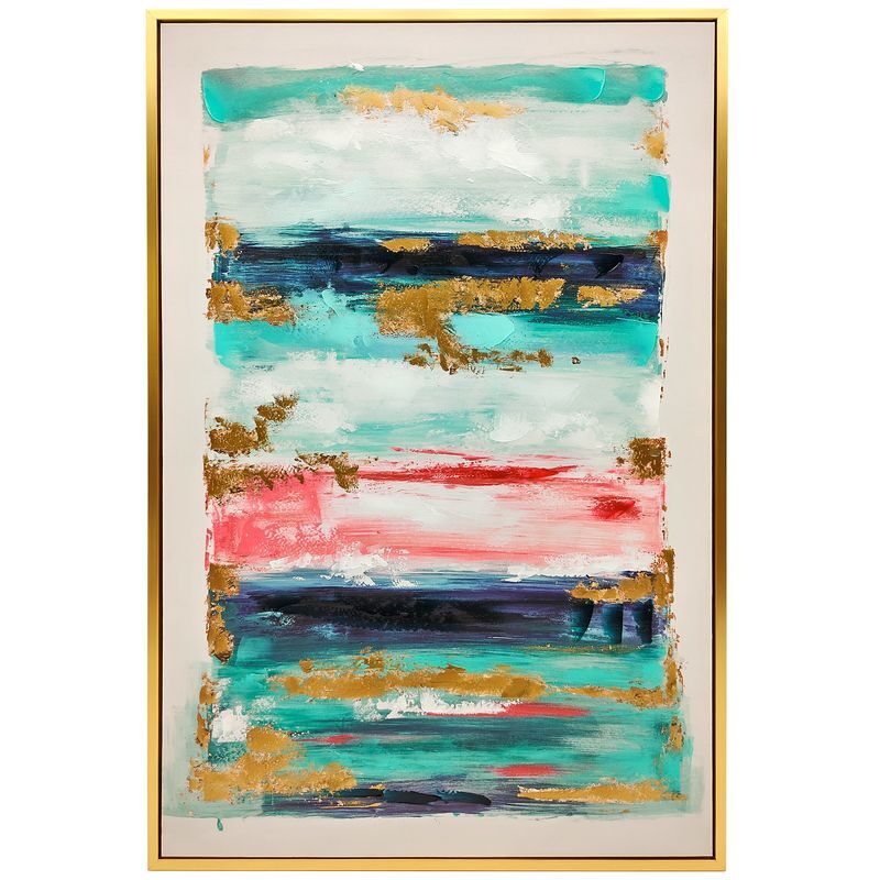 Homcom quadro em tela abstrato pintado à mão 120x80 cm quadro para decoração de salão moderno com moldura de madeira maciça decoração de parede para