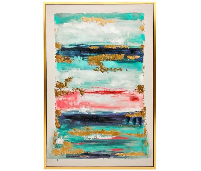 Homcom quadro em tela abstrato pintado à mão 120x80 cm quadro para decoração de salão moderno com moldura de madeira maciça decoração de parede para