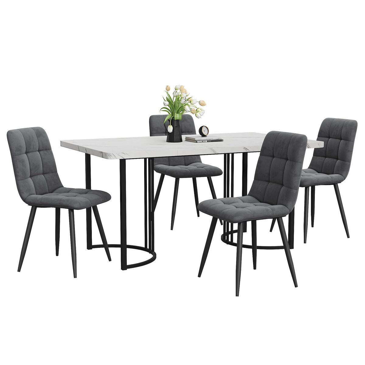 Conjunto de mesas e cadeiras de sala de jantar 140x80 Cinza