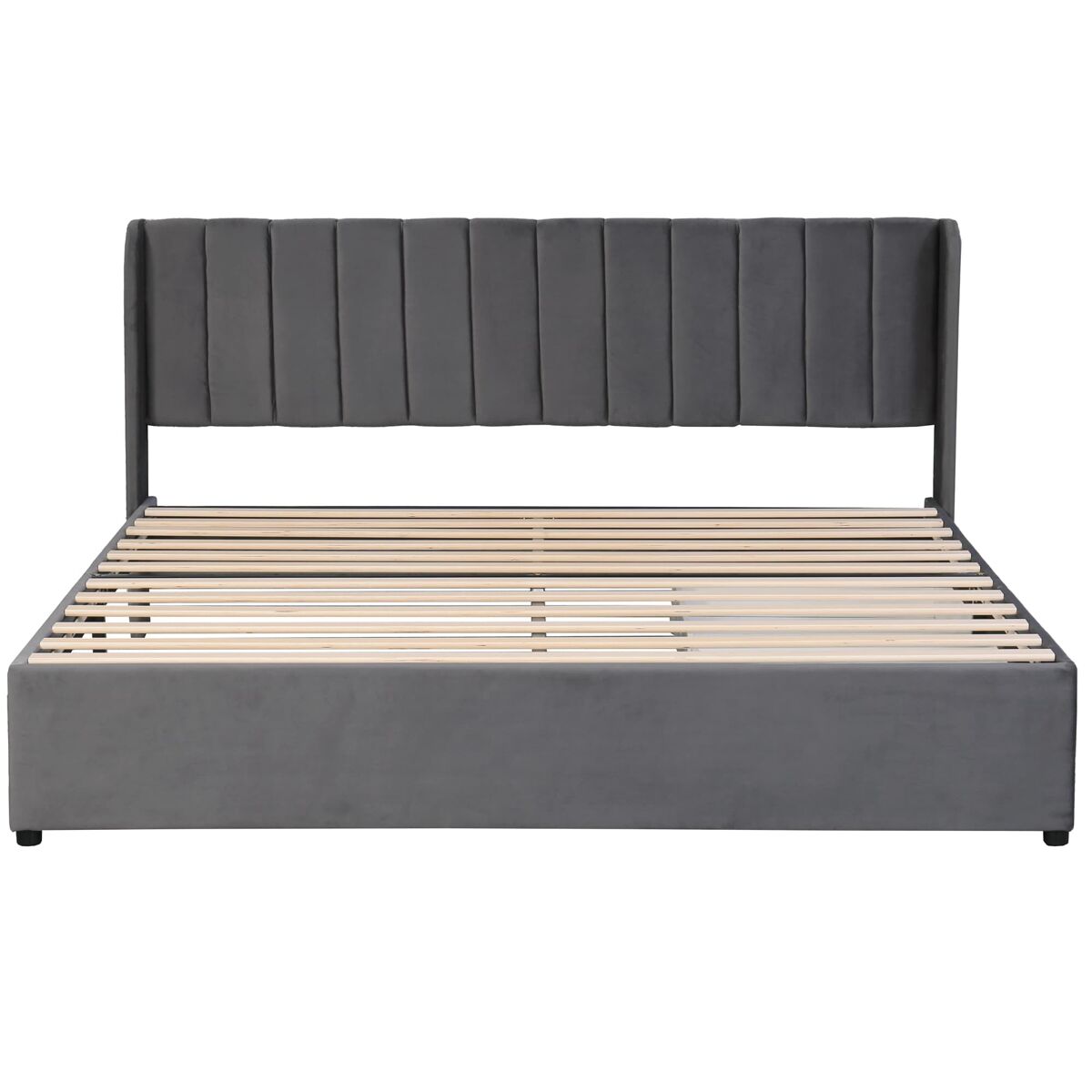 Cama estofada 180x200 cm - com estrado, encosto e 2 gavetas - cinza