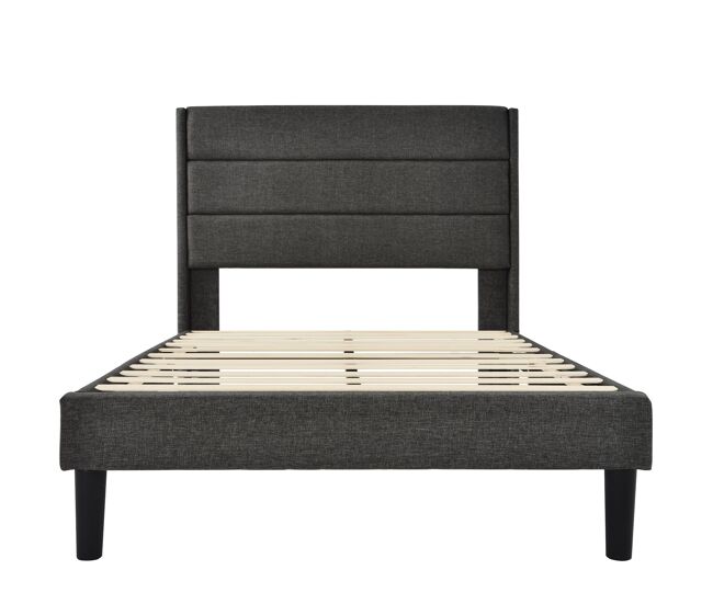 Cama estofada 90x200 cm - estrutura com estrado e cabeceira - estofada em linho cinzento