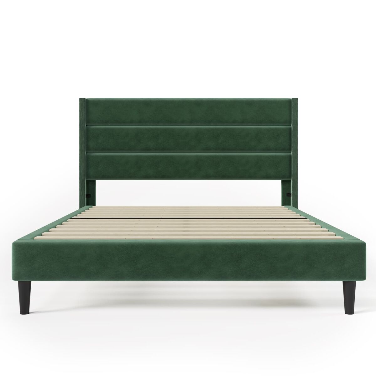 Cama estofada 140x200 cm - com estrado e cabeceira, cama de casal acolchoada, veludo verde escuro