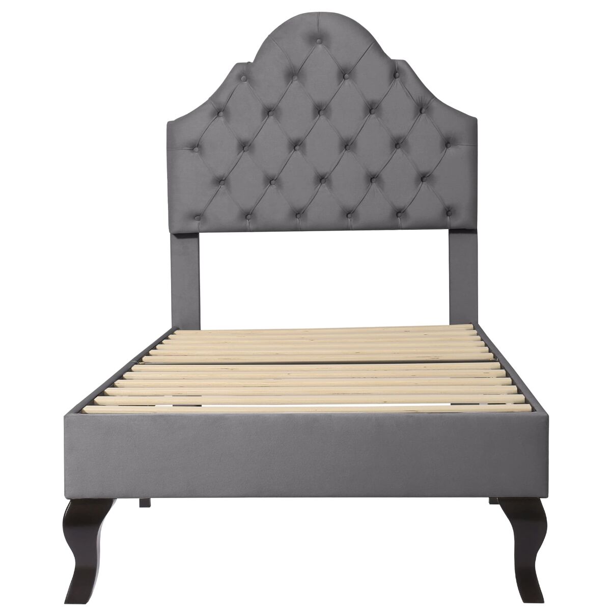 Cama estofada 90x200 cm - com cabeceira ajustável, suporte de ripas de madeira, cinza
