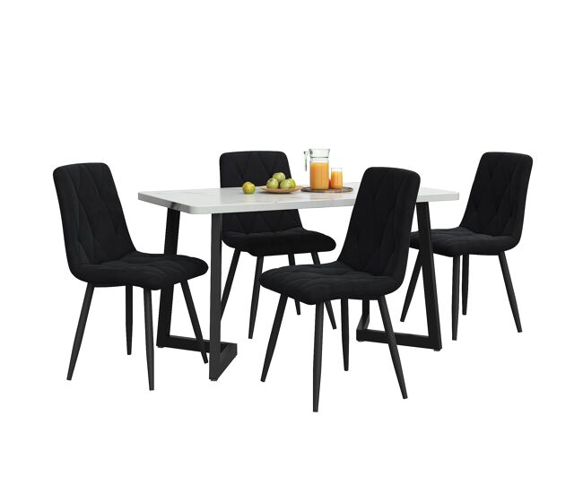 Conjunto de sala de jantar 117x68cm - mesa retangular com 4 cadeiras - cadeiras de veludo preto - pernas pretas