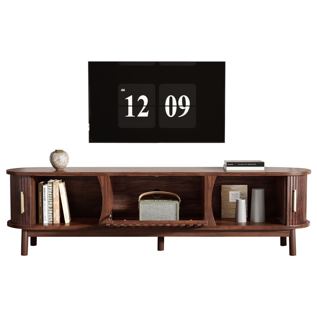 Móvel de tv 165 cm de mdf com 3 portas,castanho