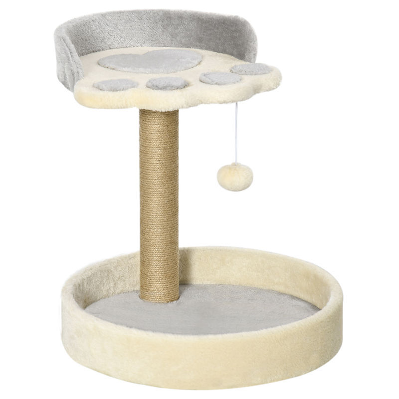 Pawhut arranhador para gatos altura 44 cm torre de escalada com 2 camas poste de juta brinquedo pendurado ø41x44 cm cinza claro
