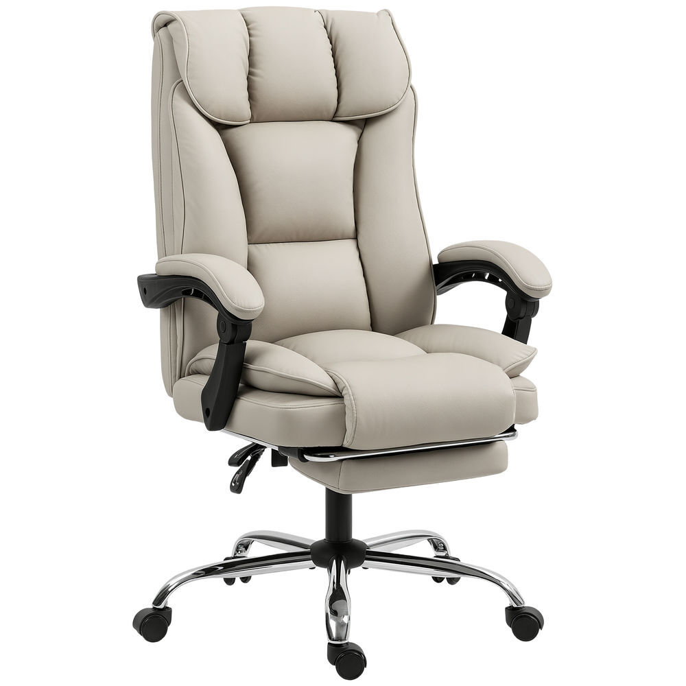 Homcom cadeira de escritório com apoio para os pés giratória cadeira para secretária com encosto reclinável acolchoado duplo espesso revestida em couro sintético e altura ajustável 66x72x113-121 cm caqui