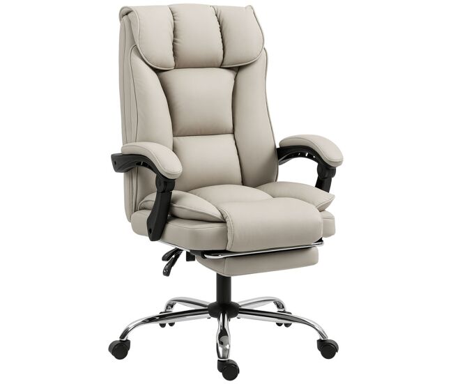 Homcom cadeira de escritório com apoio para os pés giratória cadeira para secretária com encosto reclinável acolchoado duplo espesso revestida em couro sintético e altura ajustável 66x72x113-121 cm caqui
