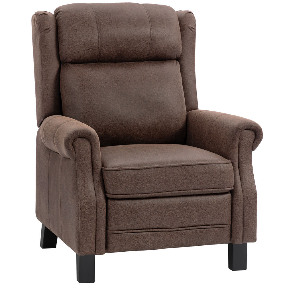 Homcom poltrona reclinável manual poltrona de couro sintético com apoio para os pés encosto alto acolchoamento espesso até 135º para sala quarto 84x85x104 cm marrom