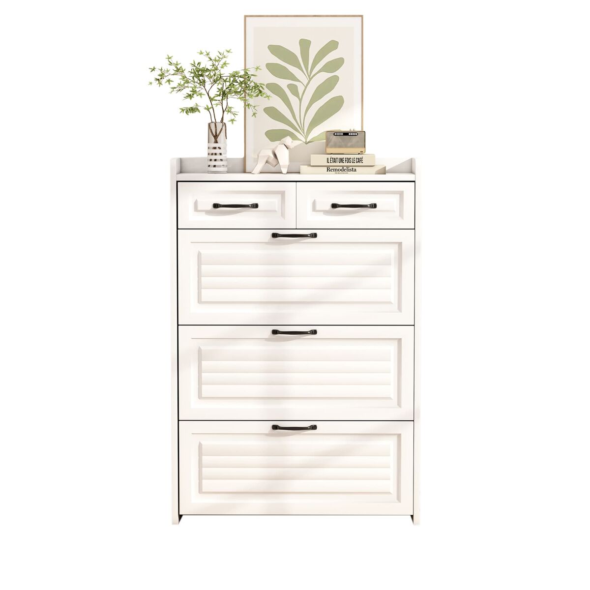 Sapateira 80x23,5x131 cm - com 3 portas e 2 gavetas - madeira - branca - para entrada ou sala de estar