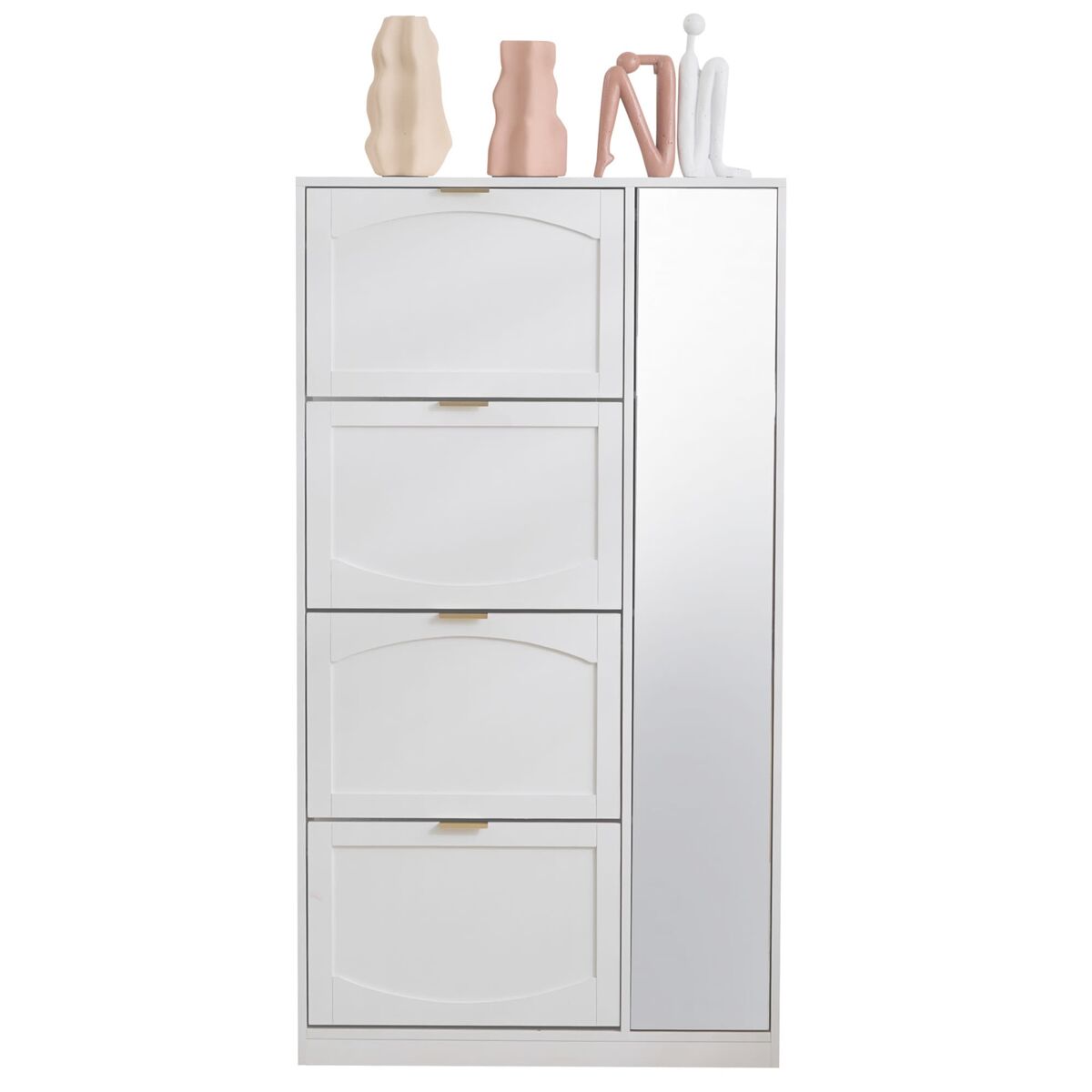 Sapateira moderna 80x147x24 cm - com espelho, 4 compartimentos, prateleira ajustável - branca
