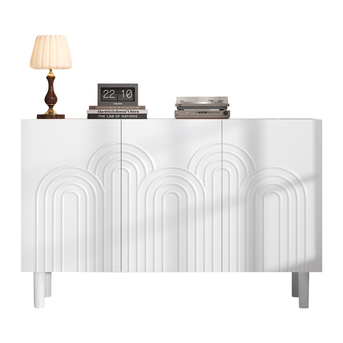 Aparador 120x38,5x79 cm - 3 portas, grande capacidade de armazenamento, com pés de 16 cm - branco