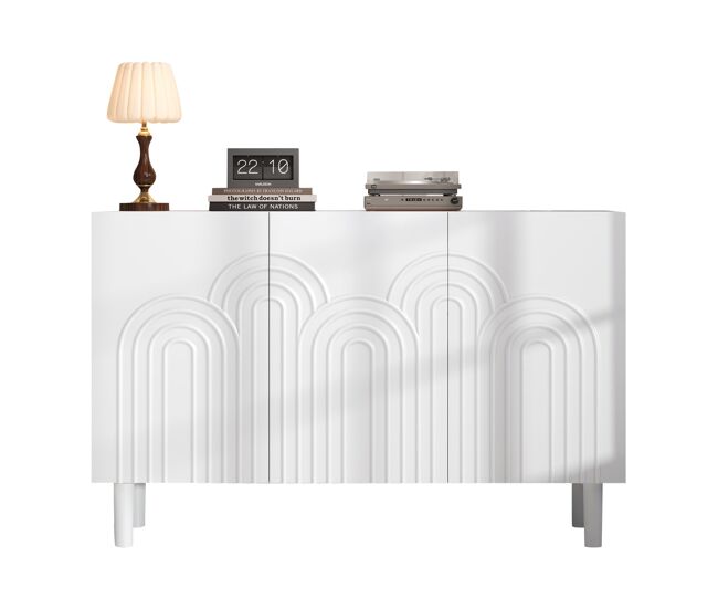 Aparador 120x38,5x79 cm - 3 portas, grande capacidade de armazenamento, com pés de 16 cm - branco