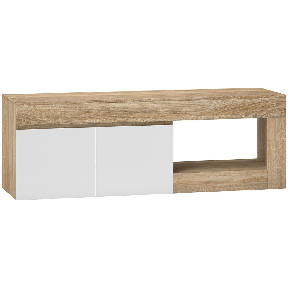 Homcom móvel de tv mobiliário de tv com 2 portas étagère aberta móvel de tv de sala de estar para televisóres de 60 polegadas 140x40x48 cm blanc e madeira