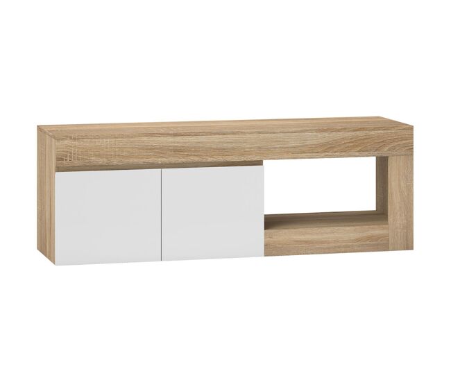 Homcom móvel de tv mobiliário de tv com 2 portas étagère aberta móvel de tv de sala de estar para televisóres de 60 polegadas 140x40x48 cm blanc e madeira