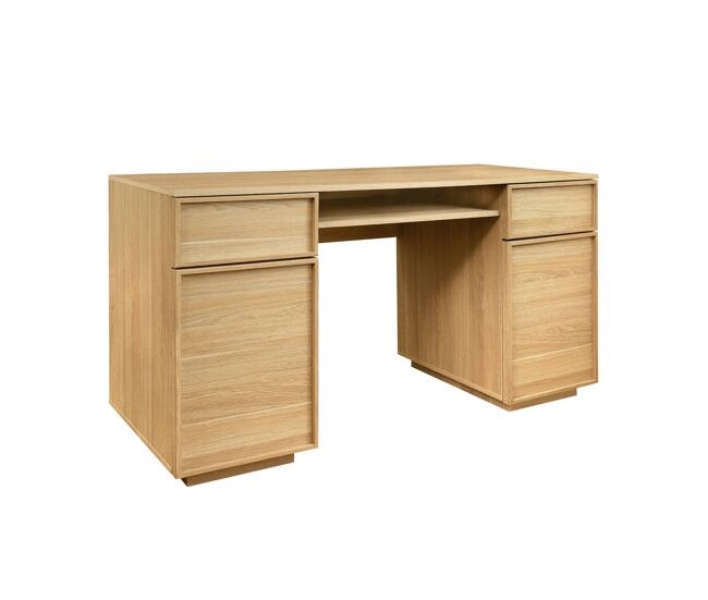 Escritório efeito madeira 2 portas 2 gavetas e 1 nicho, 140cm, kuba, natural, 140x55x77 cm