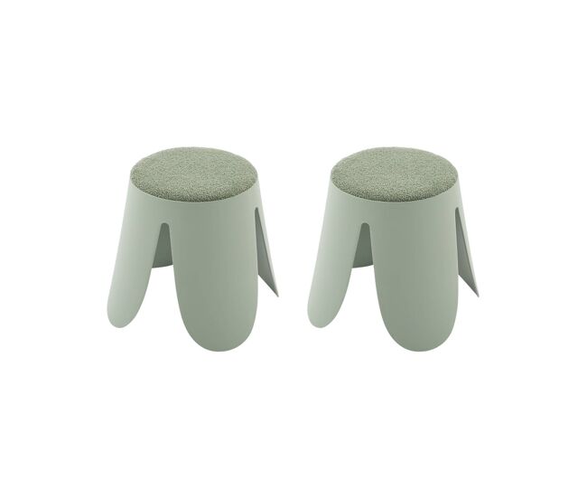 Banco empilhável infantil boucle texturizado, set de 2, niki kids, verde celadon, 25x25x31 cm