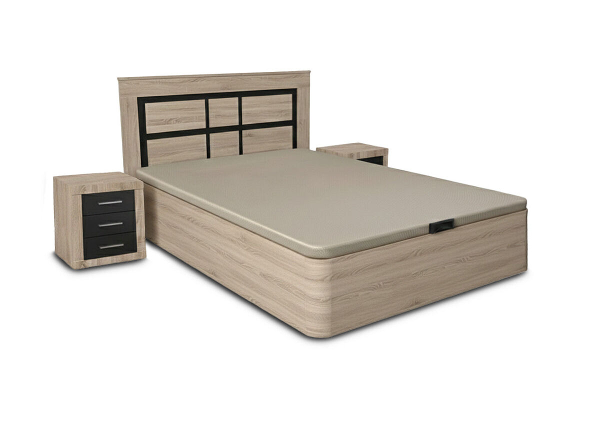 Conjunto de cama box cambria de 150 cm + cabeceira e 2 mesas de cabeceira em cambria e grafite