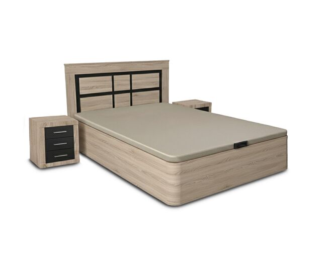 Conjunto de cama box cambria de 150 cm + cabeceira e 2 mesas de cabeceira em cambria e grafite