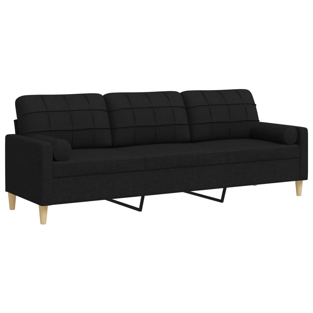 Sofá 3 lugares - sofá fixo c/ almofadas decorativas 210 cm tecido preto