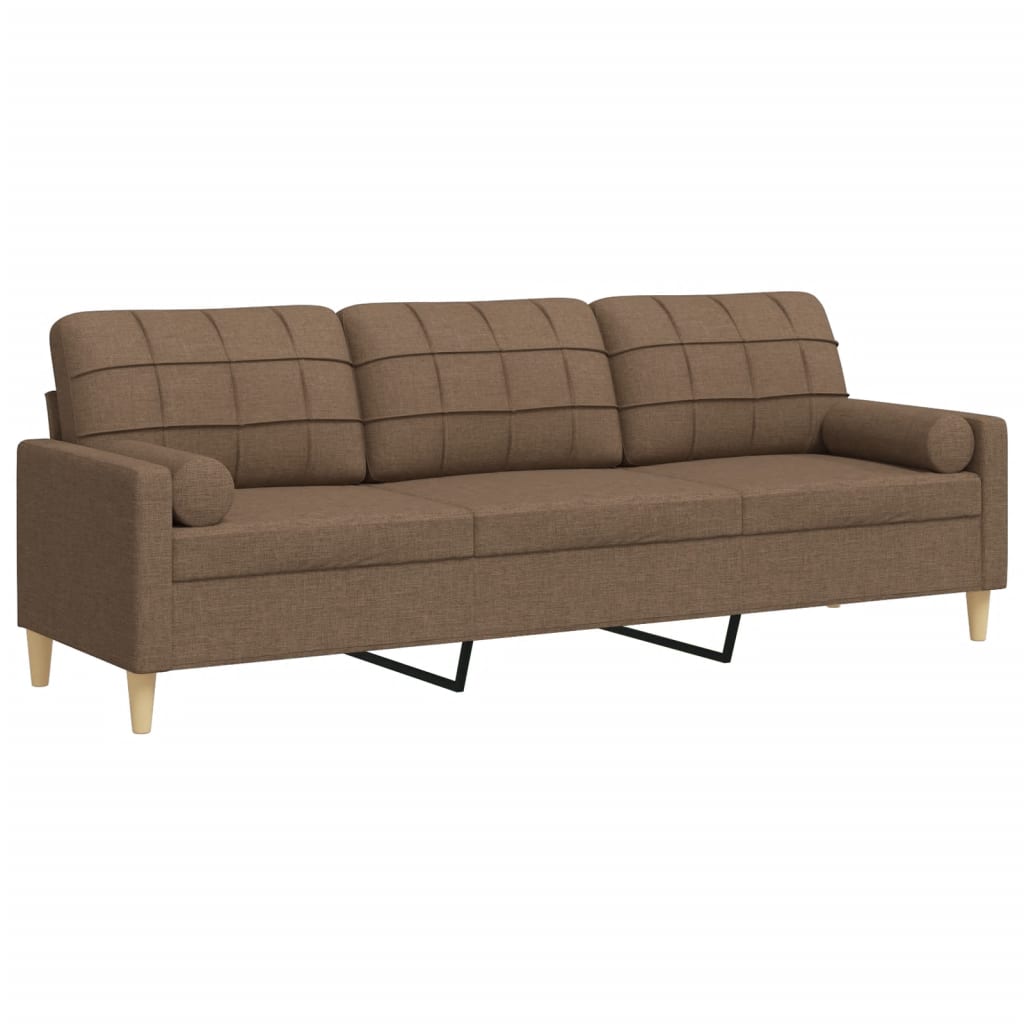 Sofá 3 lugares - sofá fixo c/ almofadas decorativas 210 cm tecido castanho