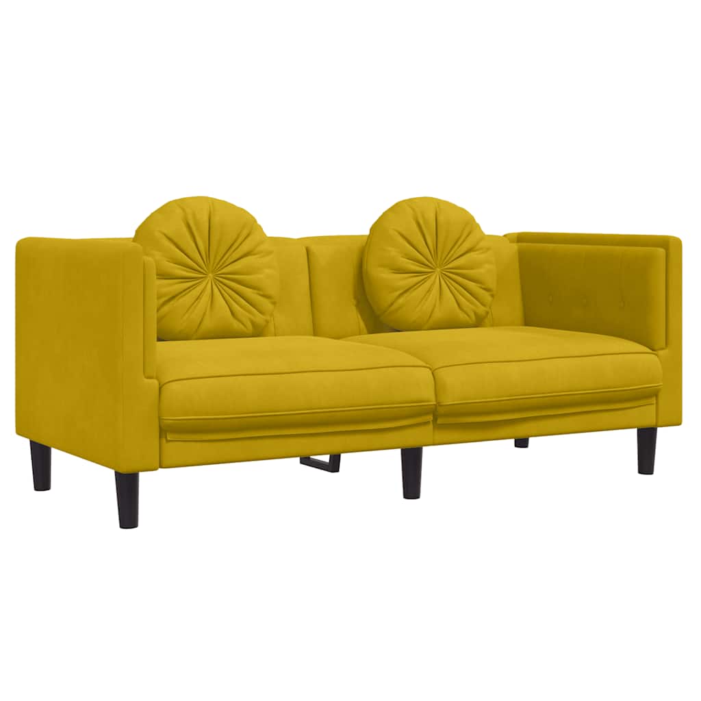Sofá 2 lugares - sofá fixo com almofadões veludo amarelo