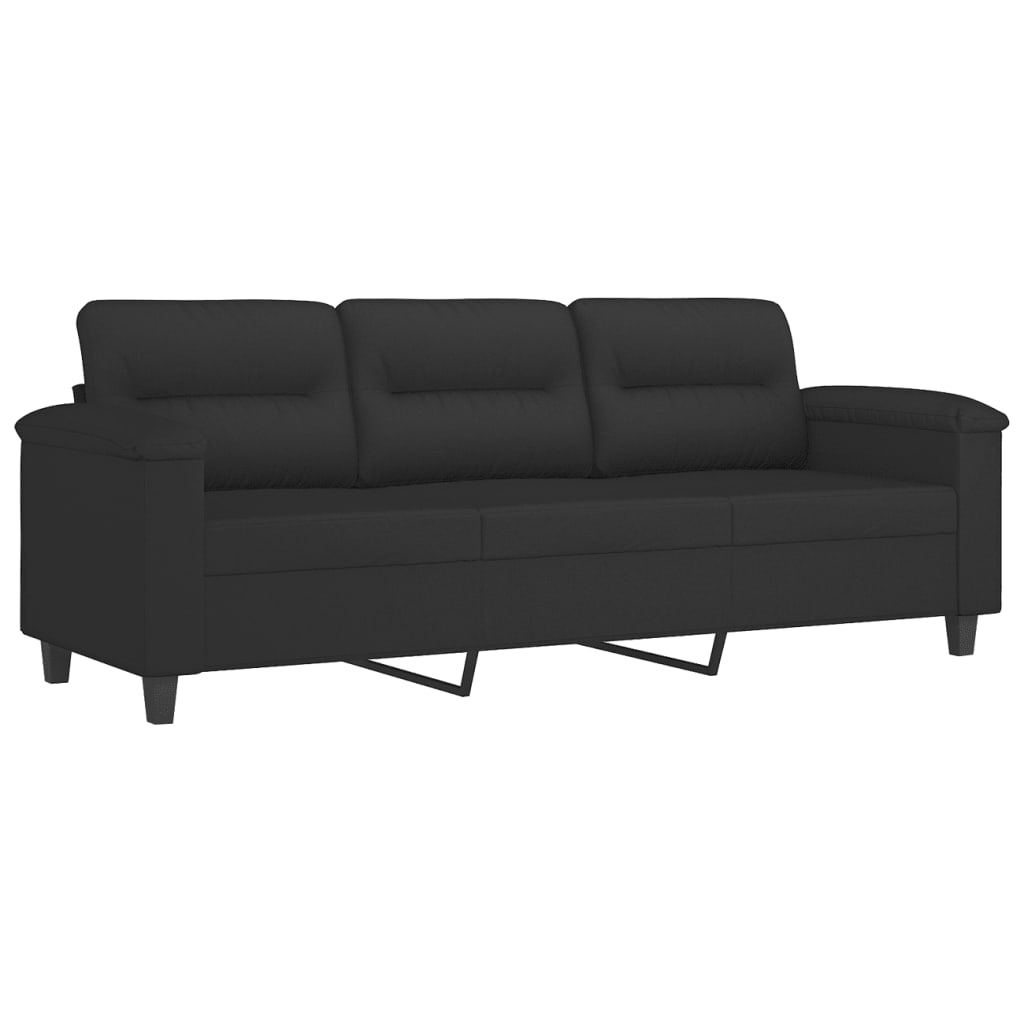 Sofá de 3 lugares - sofá fixo 180 cm tecido de microfibra preto