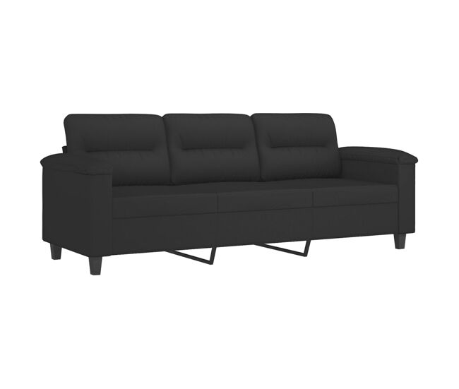 Sofá de 3 lugares - sofá fixo 180 cm tecido de microfibra preto