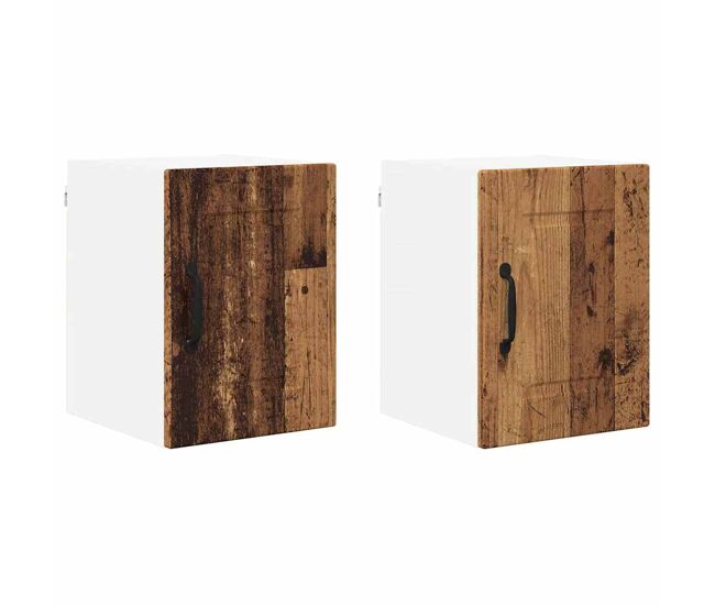 Lote de 2 armários de cozinha suspendidos - cozinha modular colgantes com prateleira madeira antiga