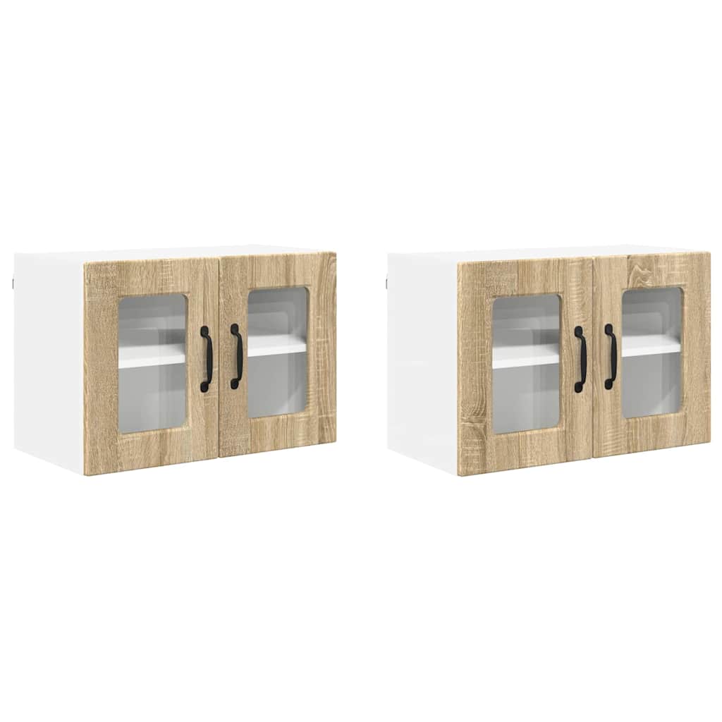 Lote de 2 armários de cozinha suspendidos - cozinha modular colgantes com porta carvalho sonoma