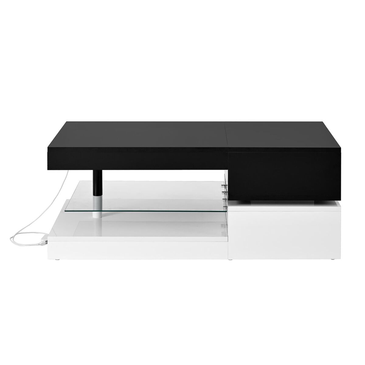 Mesa de centro 90x45x35,5 cm - iluminação led, controlo por aplicação e bluetooth, superfície brilhante - preto-branco