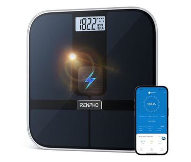 Renpho balança de banho inteligente elis solar 2 bluetooth wi-fi led noire com app