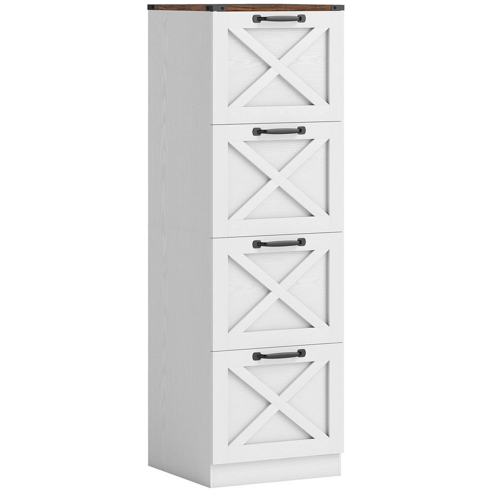 Homcom arquivador com 4 gavetas bloco de gavetas de escritório móvel arquivador suporte para impressora com trilho suspenso para a4 e carta 40x40x131 cm blanc