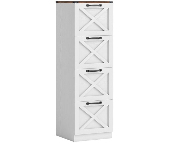 Homcom arquivador com 4 gavetas bloco de gavetas de escritório móvel arquivador suporte para impressora com trilho suspenso para a4 e carta 40x40x131 cm blanc