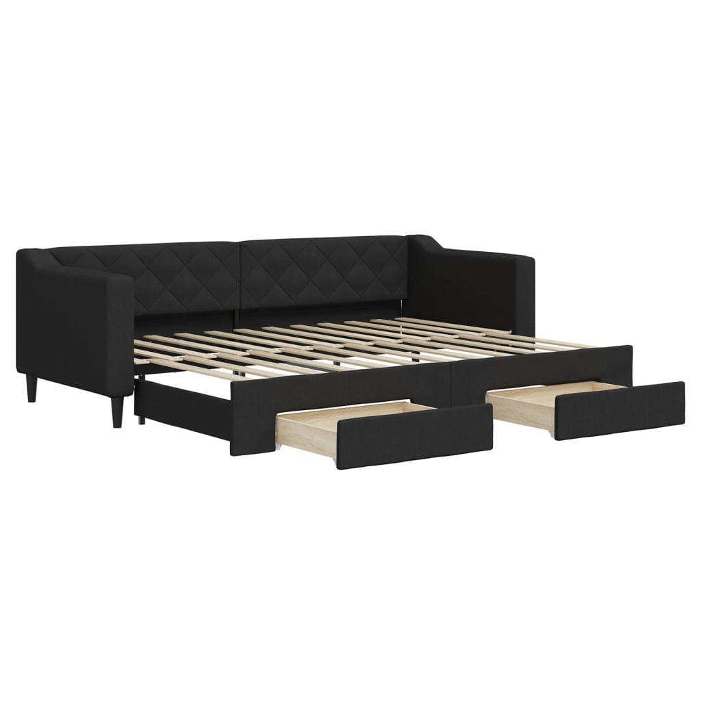 Sofá-cama, sofá conversível com gavetão e gavetas 80x200 cm tecido preto