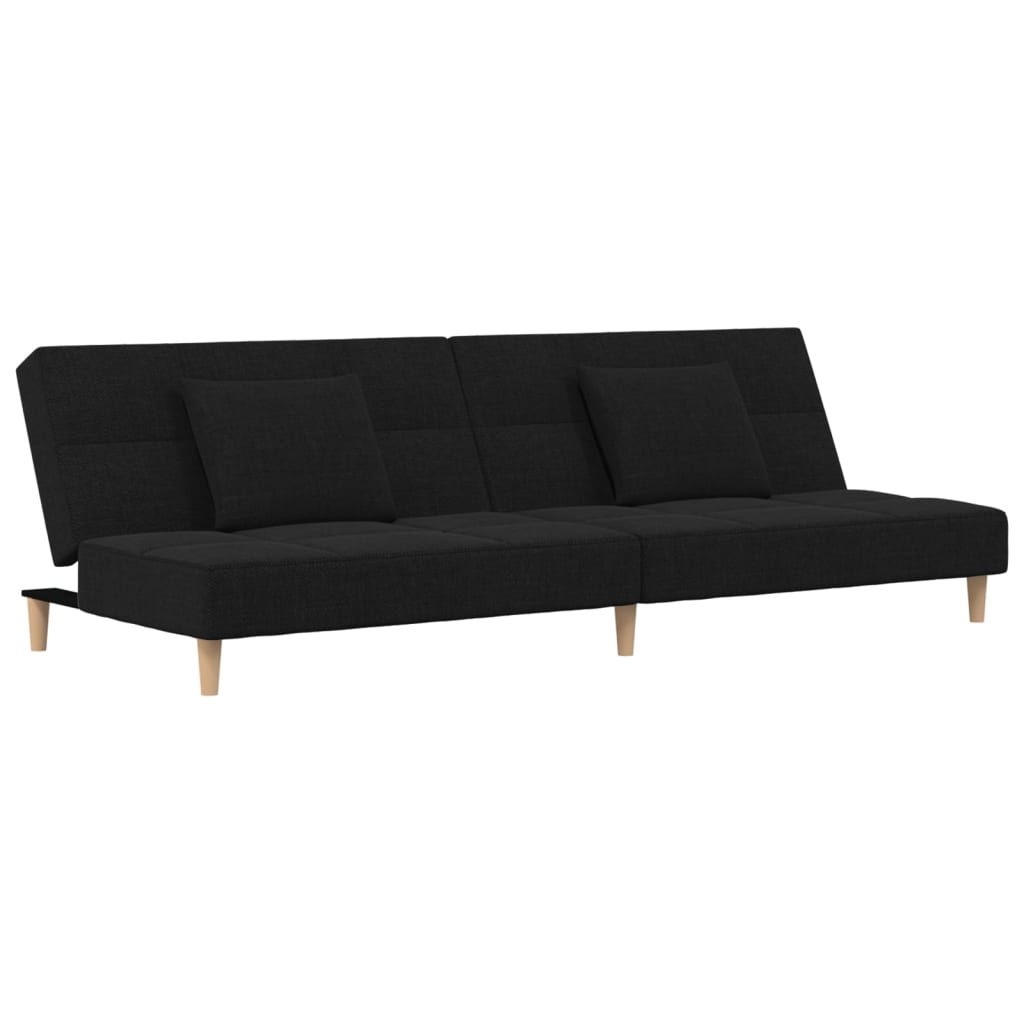 Sofá-cama, sofá conversível 2 lugares com duas almofadas tecido preto