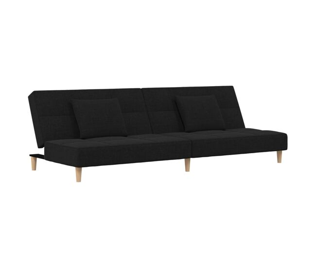 Sofá-cama, sofá conversível 2 lugares com duas almofadas tecido preto
