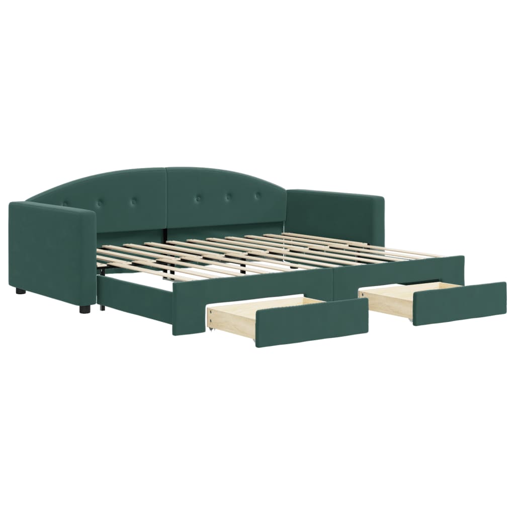 Sofá-cama, sofá conversível c/ gavetão e gavetas 90x200 cm veludo verde-escuro