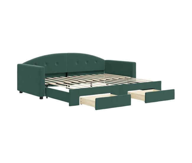 Sofá-cama, sofá conversível c/ gavetão e gavetas 90x200 cm veludo verde-escuro