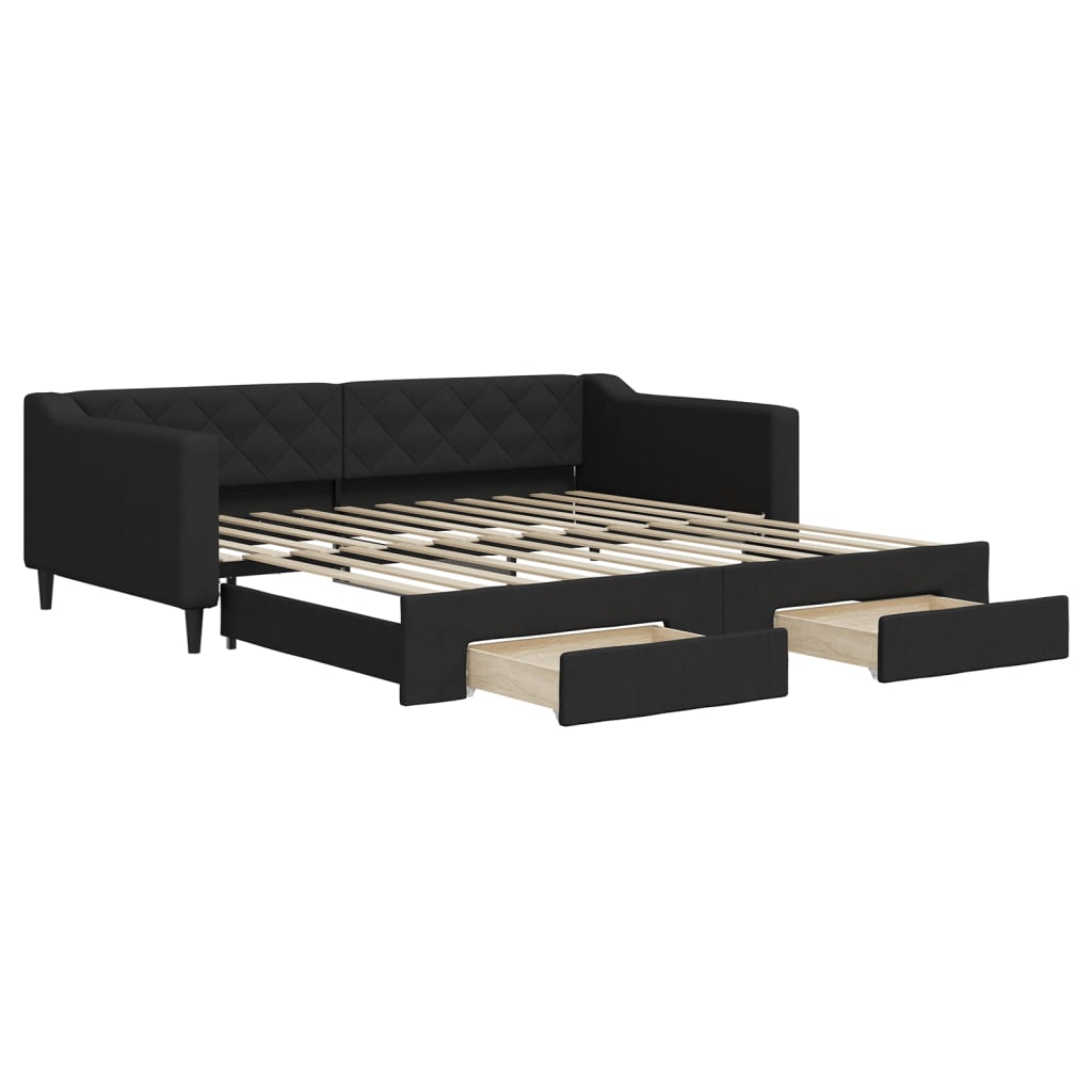 Sofá-cama, sofá conversível com gavetão e gavetas 100x200 cm tecido preto