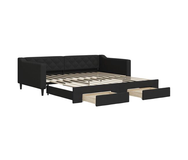 Sofá-cama, sofá conversível com gavetão e gavetas 100x200 cm tecido preto