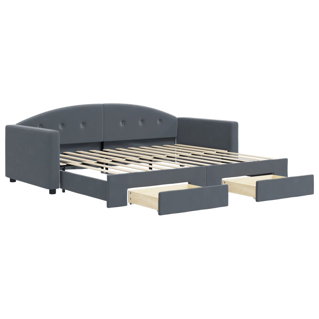 Sofá-cama, sofá conversível c/ gavetão e gavetas 90x200 cm veludo cinzento-escuro