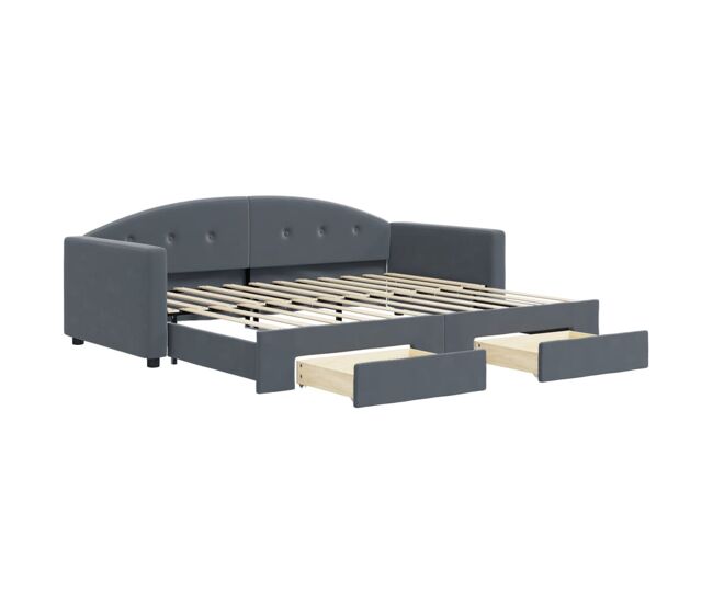 Sofá-cama, sofá conversível c/ gavetão e gavetas 90x200 cm veludo cinzento-escuro