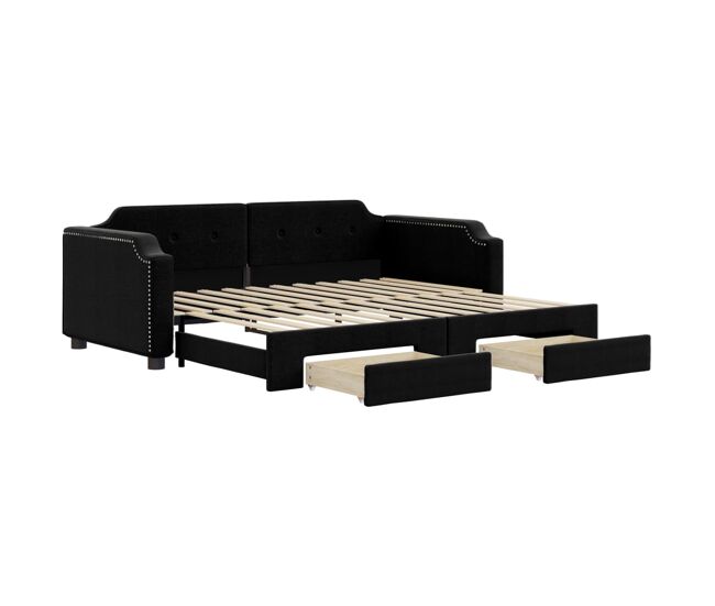 Sofá-cama, sofá conversível com gavetão e gavetas 90x200 cm tecido preto