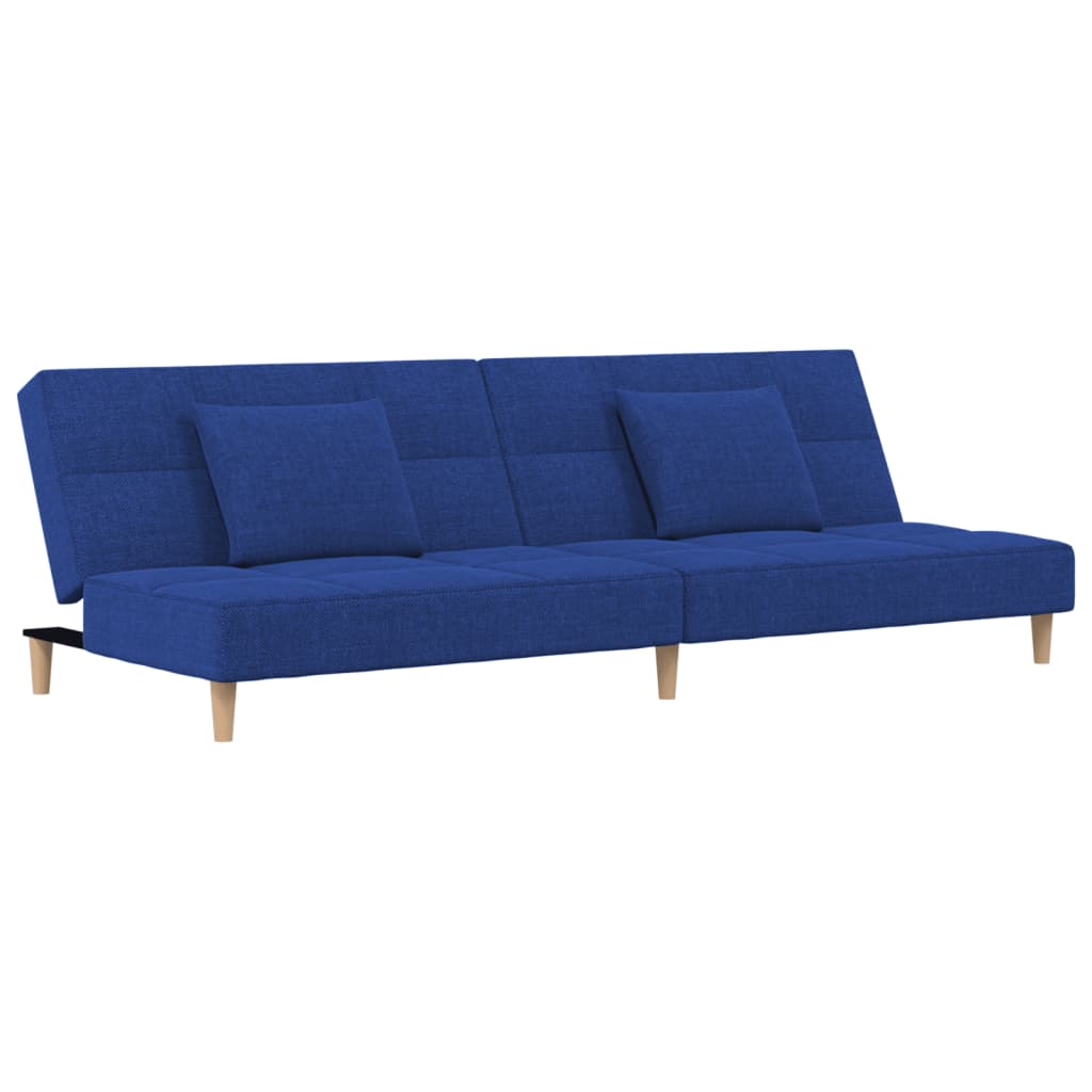 Sofá-cama, sofá conversível 2 lugares com duas almofadas tecido azul